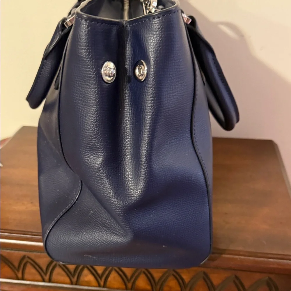 kate spade Navy Pebbled Leather Satchel with Gold Logo and Strap - Picture 4 of 6